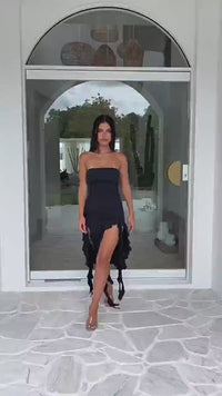 Irregular Tassel Strapless Midi Dress