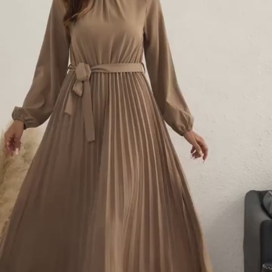 Cinched Waist Pleated Long  Dress