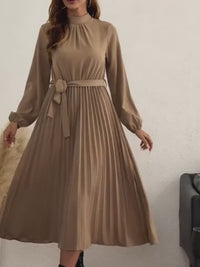 Cinched Waist Pleated Long  Dress