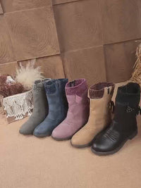 Thick-Heeled Mid-Leg Woolen Boots