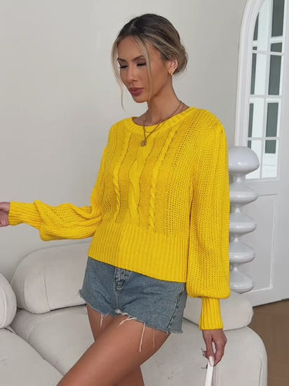 Twist Balloon Sleeve Knitted Sweater