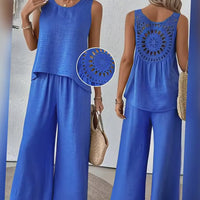 Playful Cut-Out Lace Two-Piece Pant Set