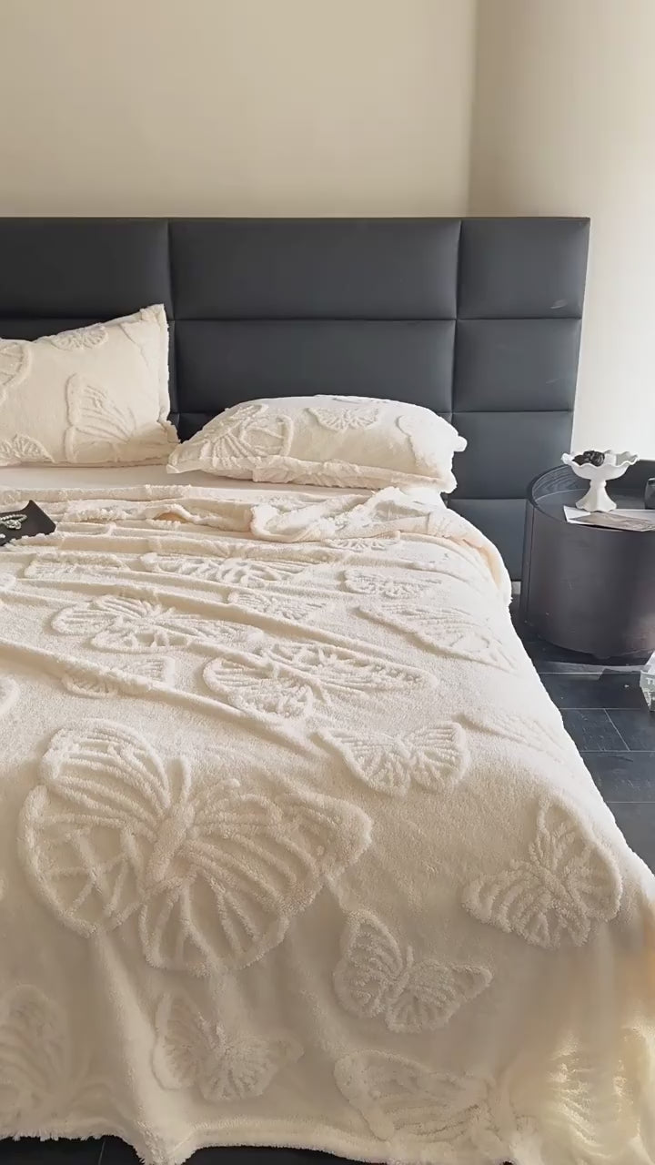 Fleece Solid Color Jacquard  Blanket