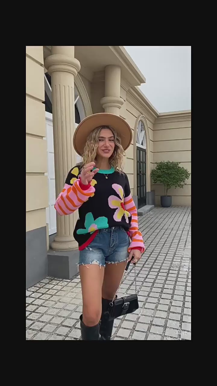 Striped  Flower Sweater
