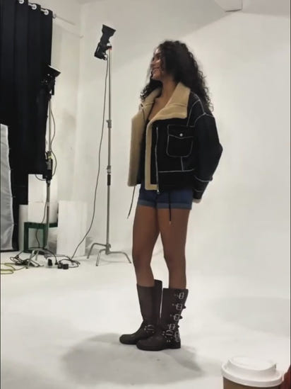 Lambswool Pu Leather Cropped Jacket