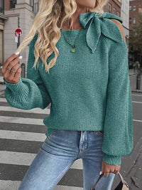 Off-The-Shoulder Bow Lantern Sleeve Sweater