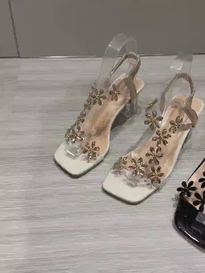 Rhinestone Block Heel Sandals