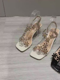 Rhinestone Block Heel Sandals