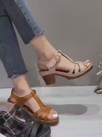 Hollow Out Chunky Heel Shoes