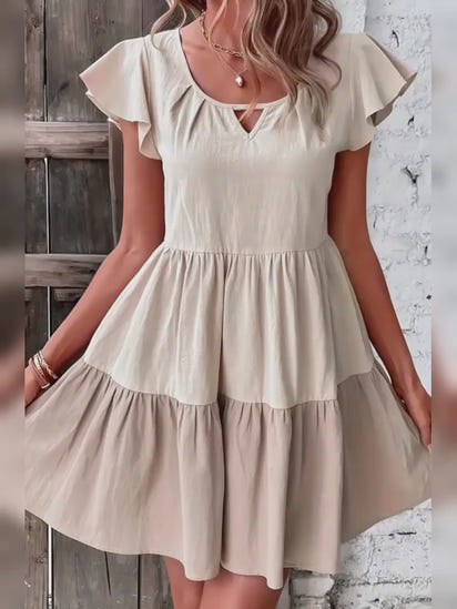 V-neck Beige Casual Dress