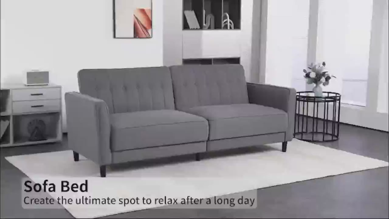 Convertible Bed Couch Tufted Fabric Sofa