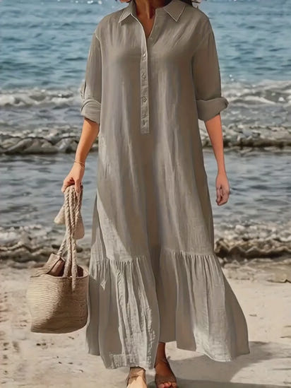 Linen Long Irregular Shirt Dress