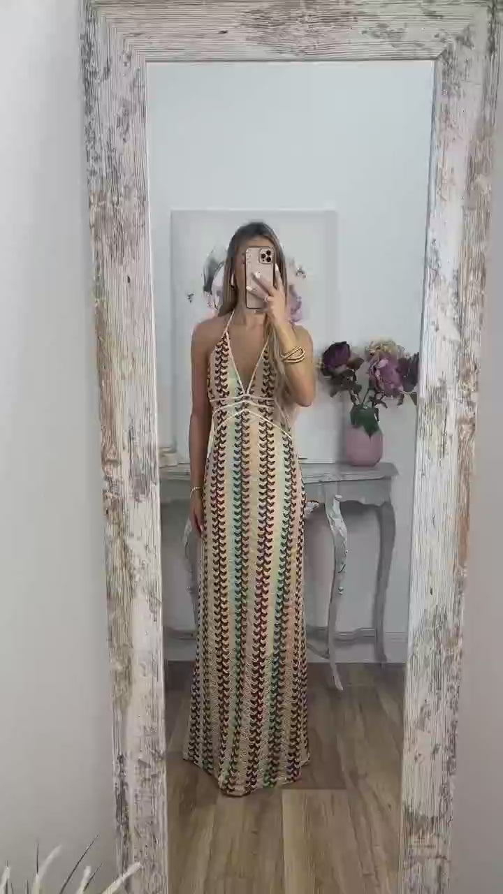 Knit V-neck Backless Dress