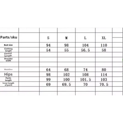 Clothing size chart.