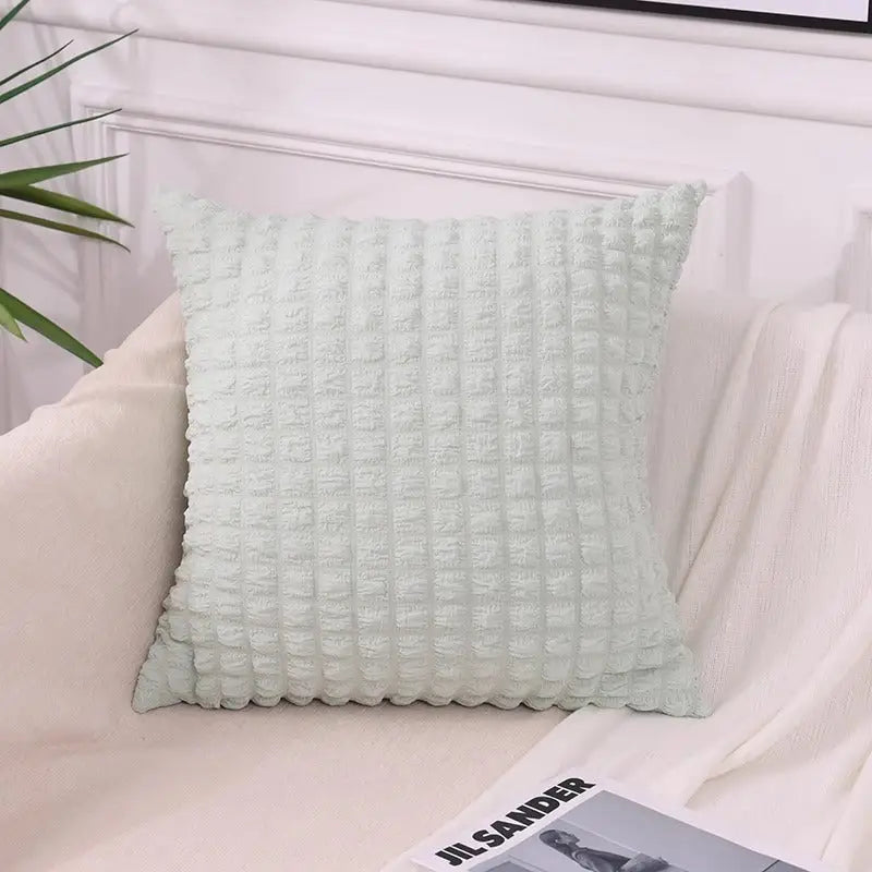 Square textured light green pillow from Puff Velvet Soft Throw Cushion collection