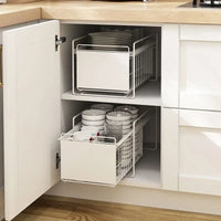 White wire pull-out cabinet organizers for double sink storage shelves and cabinets