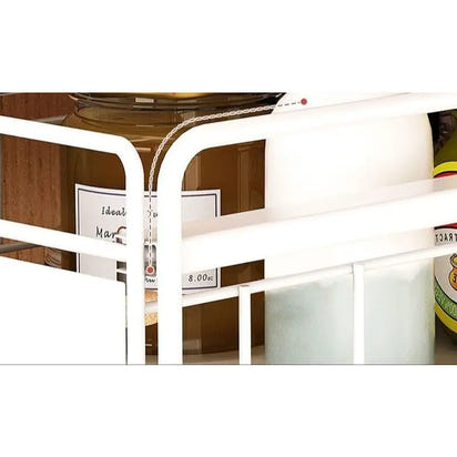 White metal storage rack with pull-out double sink storage shelves and cabinets