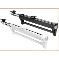 Black and white pull-out closet rod.