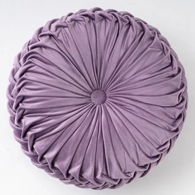 Round pleated lavender pillow in a playful pumpkin pillow with unique pumpkin shape design