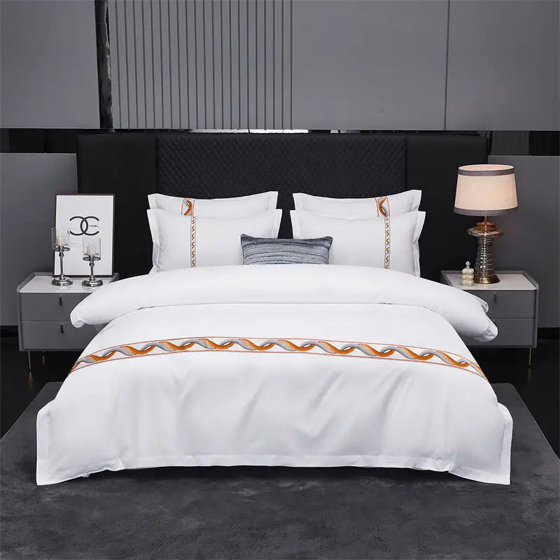Luxurious white bedding set.