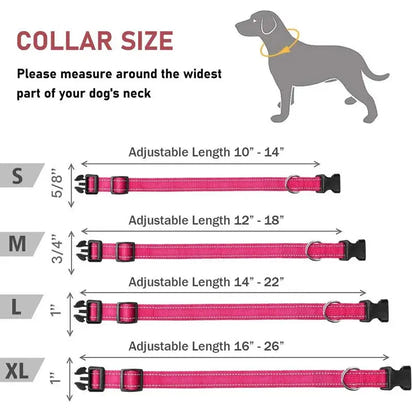 Reflective Dog Collar sizing chart for the perfect fit on your pet
