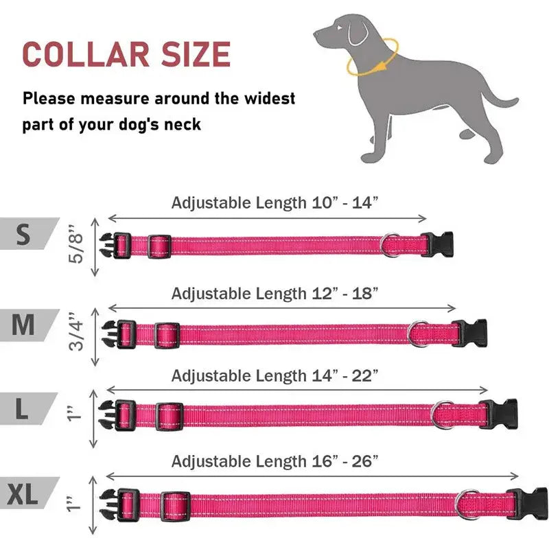 Reflective Dog Collar sizing chart for the perfect fit on your pet