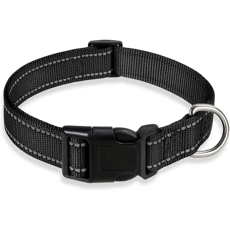 Black nylon reflective dog collar displayed in the Reflective Dog Collar product image
