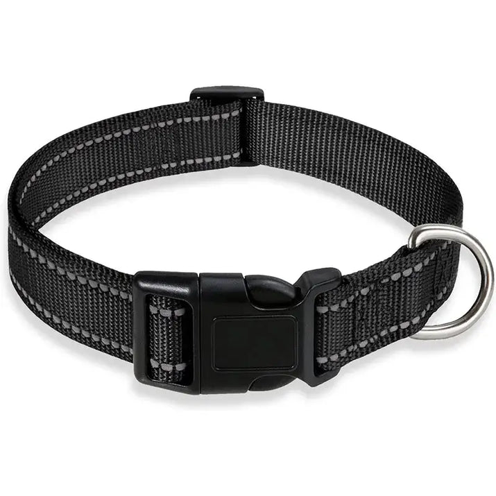 Black nylon reflective dog collar displayed in the Reflective Dog Collar product image