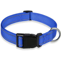 Reflective Dog Collar with Blue Nylon and Black Plastic Buckle for visibility