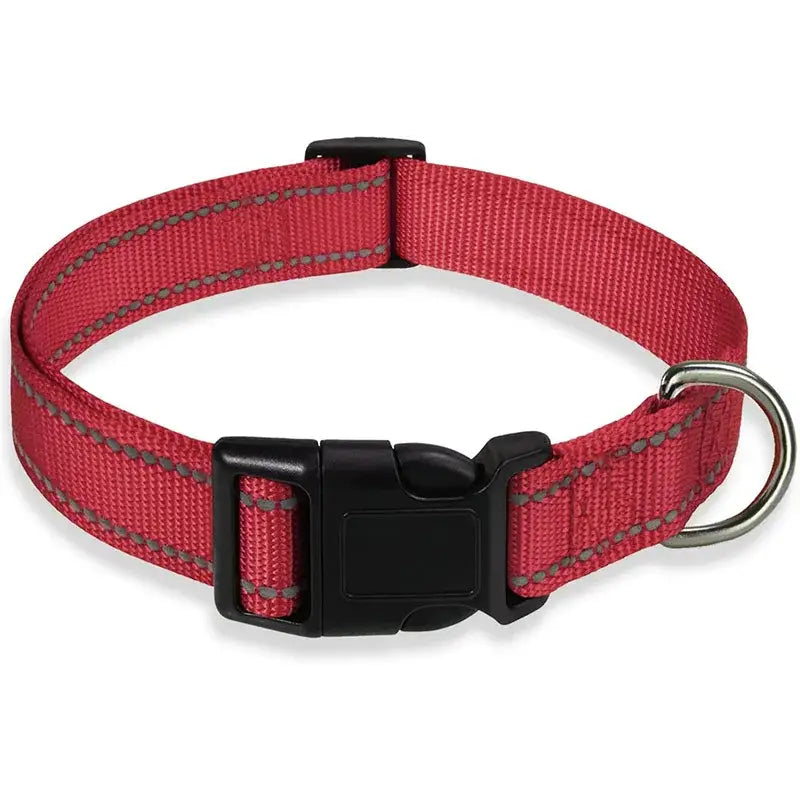 Bright red nylon reflective dog collar for visibility and safety during walks