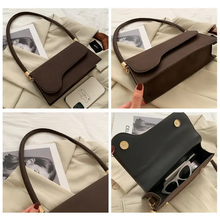 Brown Faux Leather Handbag from Retro PU Women’s Shoulder Bag Collection