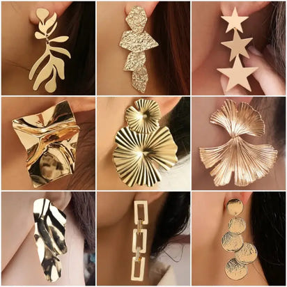 Assorted gold-toned long drop earrings with retro charm for statement metal long jewelry
