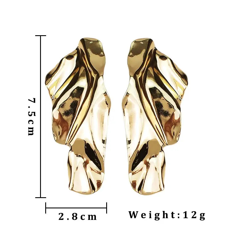 Gold-colored abstract earrings showcasing retro charm, perfect statement metal long drop earrings
