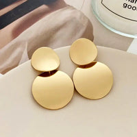 Gold-colored circular earrings from Retro Statement Metal Long Drop Earrings collection, retro charm