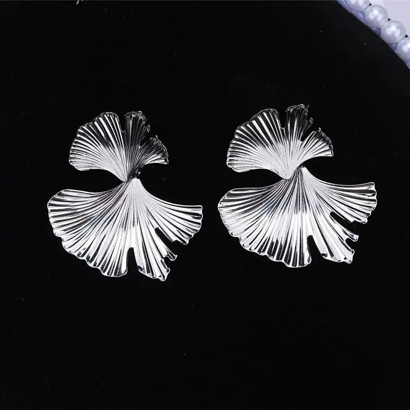 Silver ginkgo leaf earrings in Retro Statement Metal Long Drop Earrings with retro charm