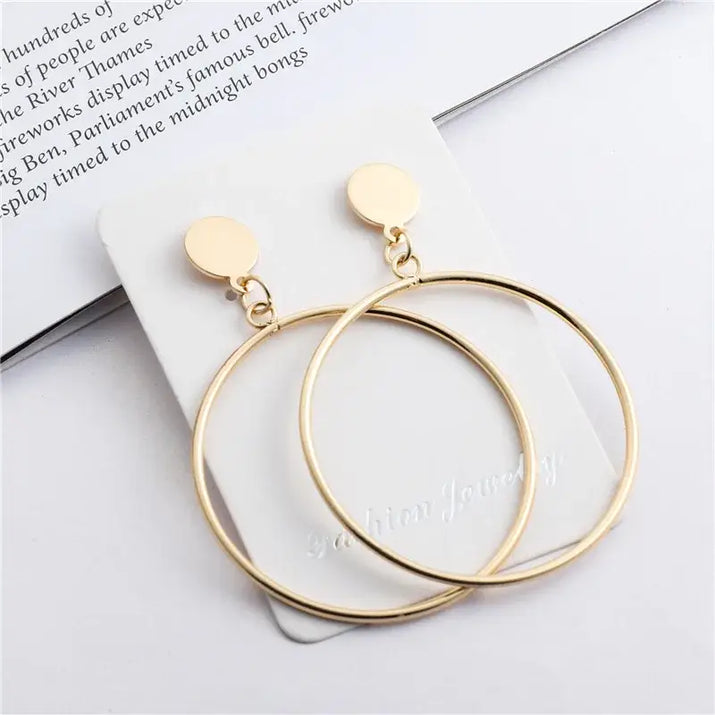 Gold hoop earrings from Retro Statement Metal Long Drop Earrings with retro charm and long drop earrings style