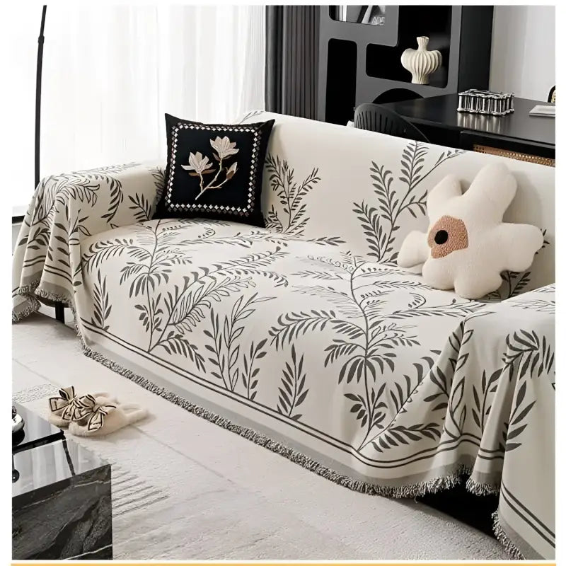 Floral-patterned Retro Universal Chenille Chenille Anti-Slip Couchcover with fringed edges