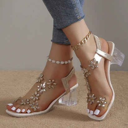 Rhinestone Block Heel  Sandals - sleek-selections