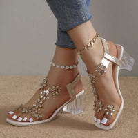 Rhinestone Block Heel  Sandals - sleek-selections
