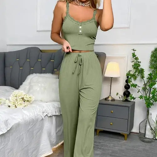 Ribbed  2 Piece Pajamas - sleek-selections