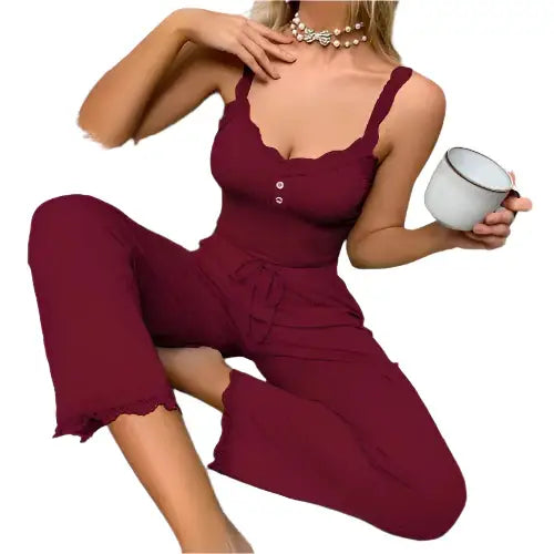 Ribbed  2 Piece Pajamas - sleek-selections