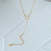 Gold-toned S925 Sterling Silver Double-Deck Circle Necklace with gem-studded pendant