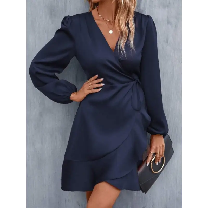 Navy blue wrap dress.