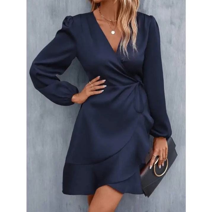 Navy blue wrap dress.
