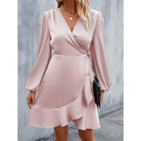 Pink satin wrap dress.