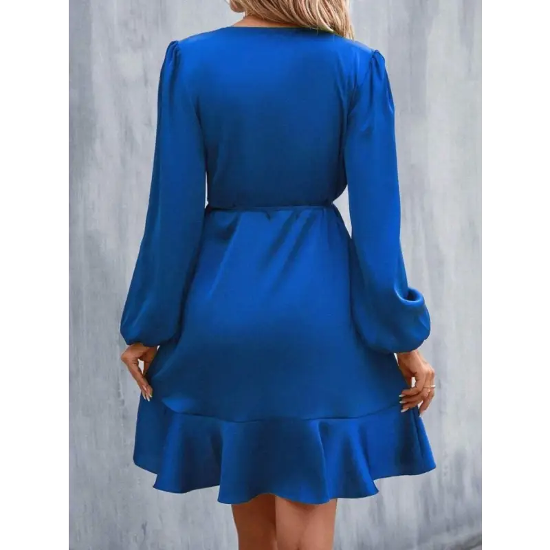 Blue long-sleeved dress.