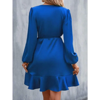 Blue long-sleeved dress.
