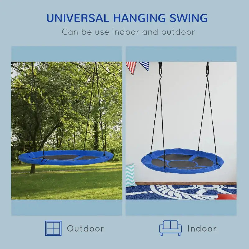 Blue hanging swing ideal for outdoor play, featuring the popular saucer swing design