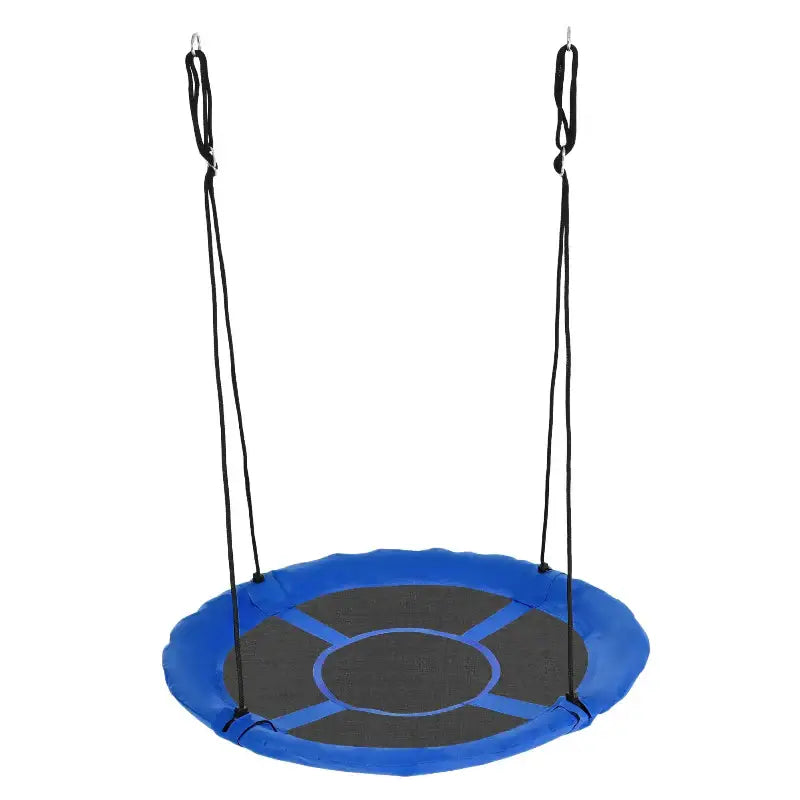 Blue and black round saucer swing for outdoor play and backyard fun