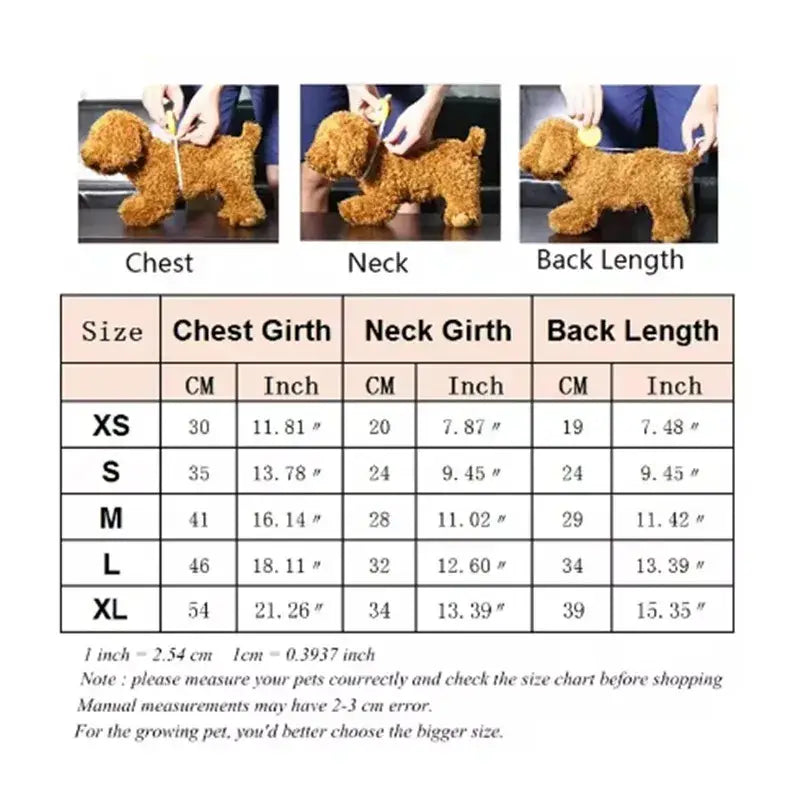 Dog clothing size chart for Security Dog Jacket ensuring your furry friend feeling safe